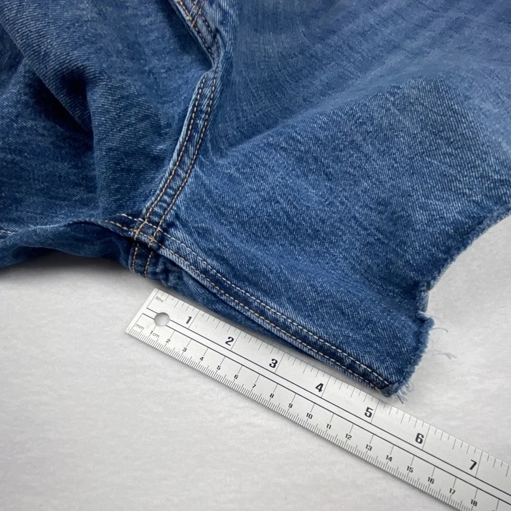 Hollister Low-Rise Baggy Denim Shorts Medium Wash Cut Off Frayed Hem Size 18 W34